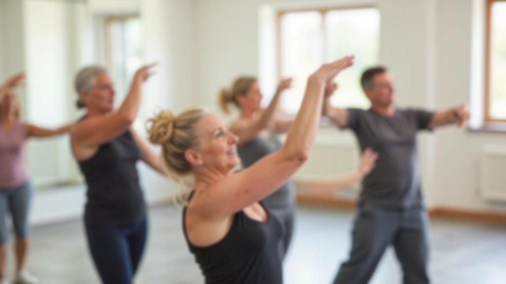 Retirees in fitness clothing preparing for exercise and dance activities